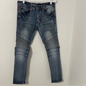RAW X Men's Skinny Fit Biker Moto Jeans 32/32 Standard Med Wash Streetwear